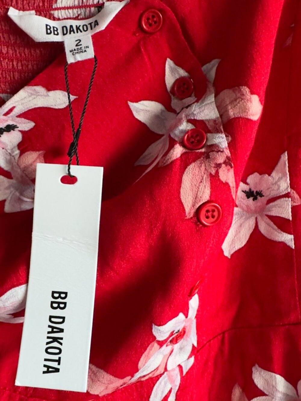 BB Dakota Floral Button Front Romper Berry Red NWT Size 2 - Picture 8 of 9
